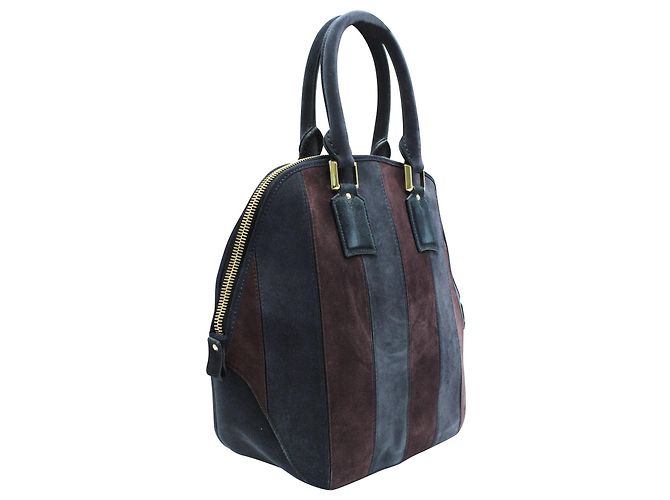 Burberry Prorsum Tote in pelle scamosciata a righe blu navy e viola scuro - vista 2
