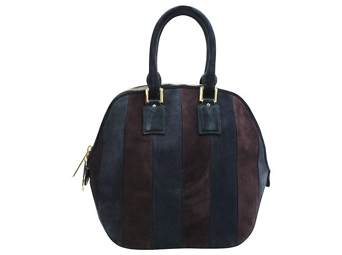 Burberry Prorsum Tote in pelle scamosciata a righe blu navy e viola scuro - vista 3