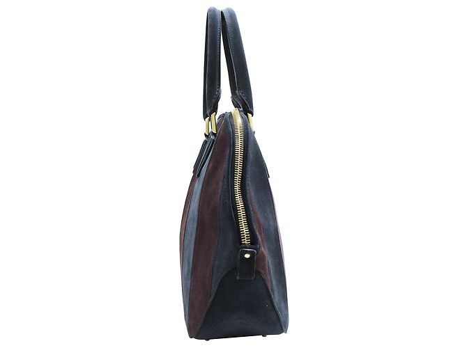 Burberry Prorsum Tote in pelle scamosciata a righe blu navy e viola scuro - vista 4