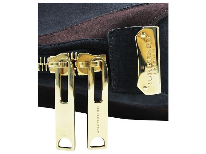 Burberry Prorsum Tote in pelle scamosciata a righe blu navy e viola scuro - vista 6