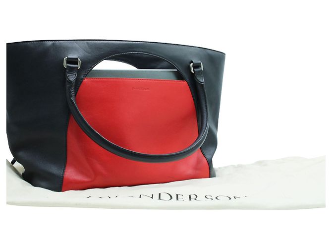 JW Anderson Borsa a mano in pelle blu navy e rossa - vista 6