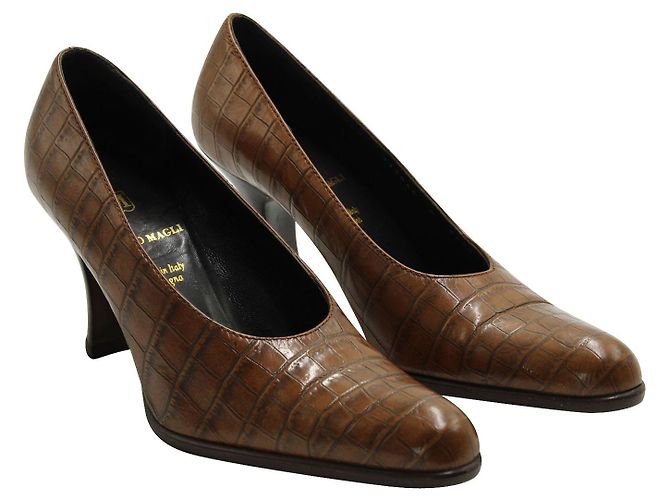 Bruno Magli Brown Leather Embossed Vintage Heels - view 2