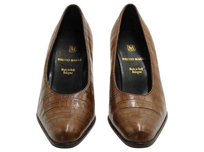Bruno Magli Brown Leather Embossed Vintage Heels - view 3