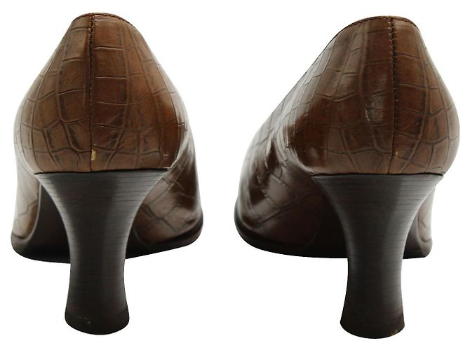 Bruno Magli Brown Leather Embossed Vintage Heels - view 4