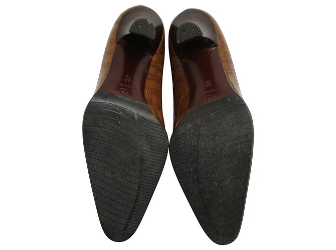 Bruno Magli Brown Leather Embossed Vintage Heels - view 5