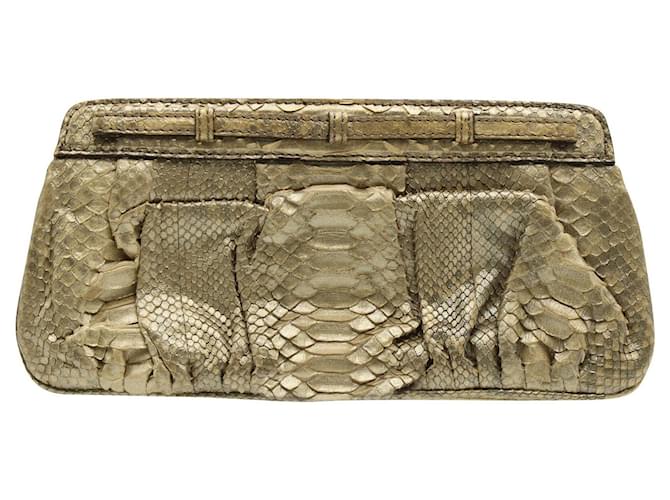 Zagliani Goldene Clutch aus Pythonleder Metallisch - Ansicht 3