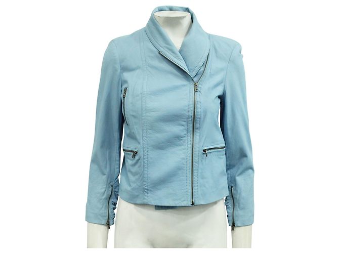 Alice + Olivia Cazadora Biker De Piel De Cordero Azul Bebé - vista 2