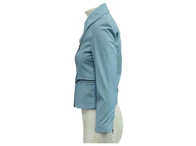 Alice + Olivia Cazadora Biker De Piel De Cordero Azul Bebé - vista 4