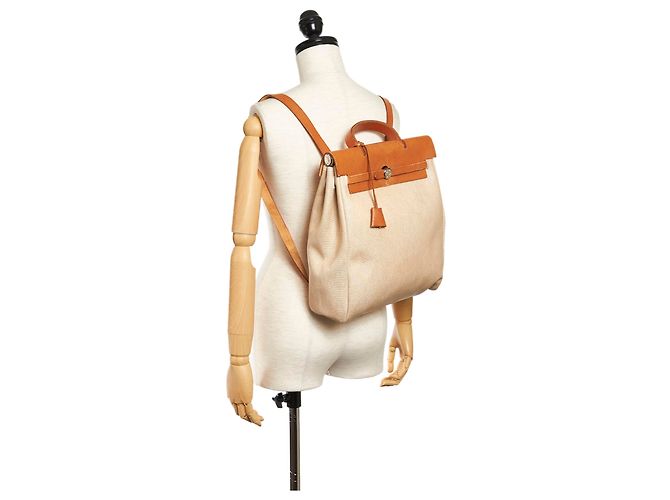 Hermès Zaino Hermes Brown Herbag Canvas Marrone Beige Arancione - vista 13