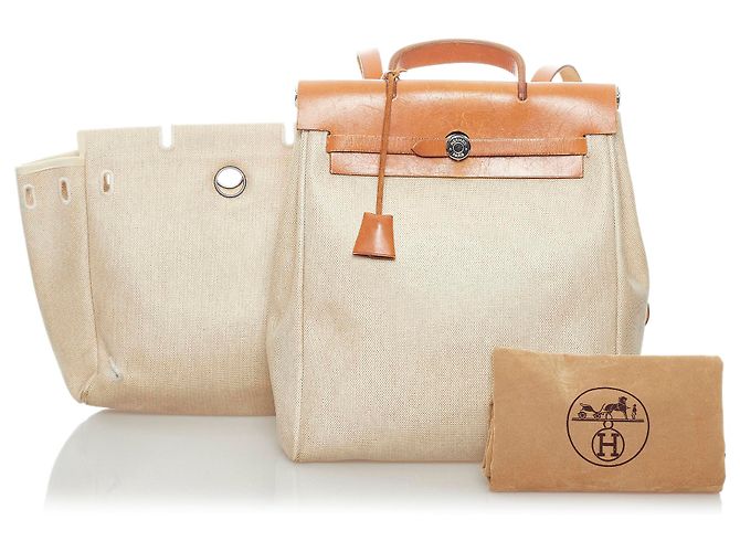 Hermès Zaino Hermes Brown Herbag Canvas Marrone Beige Arancione - vista 14