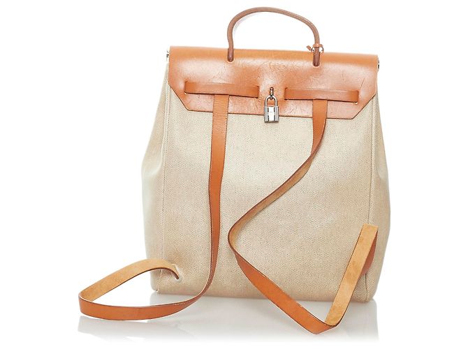 Hermès Zaino Hermes Brown Herbag Canvas Marrone Beige Arancione - vista 3