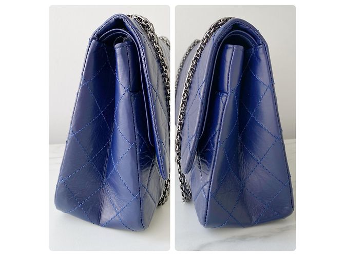 Chanel 2.55 Reissue Bolsa de couro de vitelo acolchoado azul - vista 3