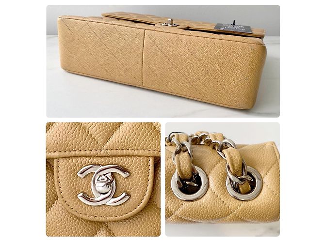 Timeless Chanel Bolsa Classic Flap Jumbo em couro caviar bege Cru - vista 5