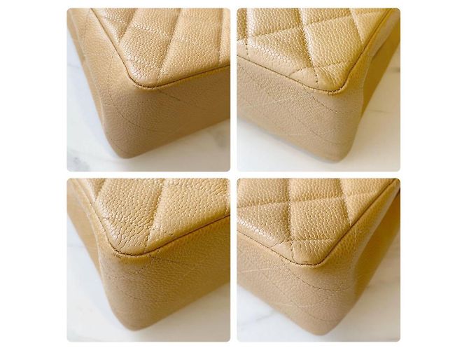 Timeless Chanel Bolsa Classic Flap Jumbo em couro caviar bege Cru - vista 6