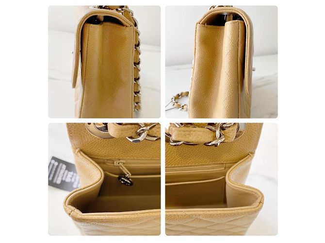 Timeless Chanel Bolsa Classic Flap Jumbo em couro caviar bege Cru - vista 8