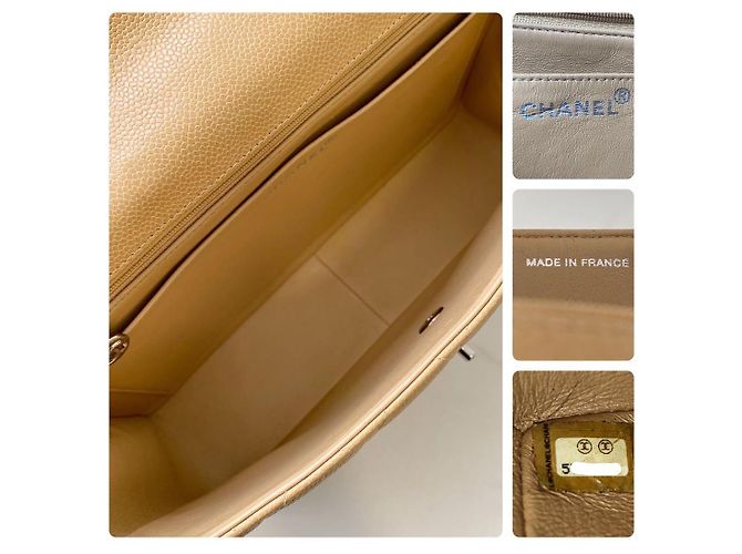 Timeless Chanel Bolsa Classic Flap Jumbo em couro caviar bege Cru - vista 9