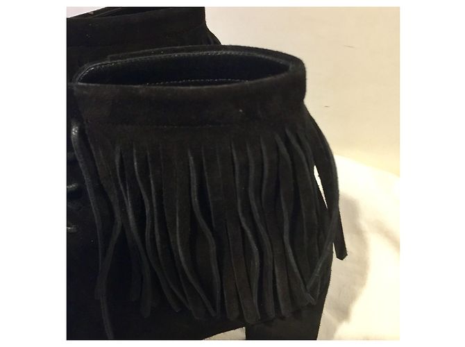 Stivaletti Saint Laurent stringati con frange Nero - vista 2
