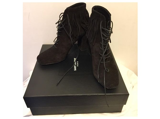 Stivaletti Saint Laurent stringati con frange Nero - vista 9