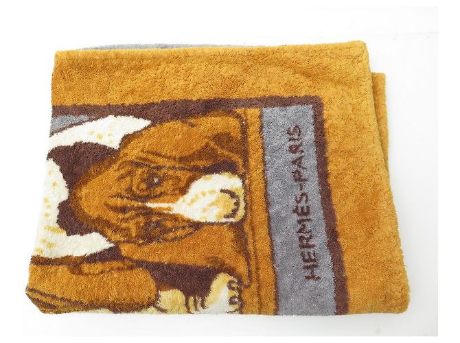 Hermès RARE DRAP DE PLAGE HERMES BASSET HOUND SERVIETTE BAIN COTON ORANGE BEACH TOWEL - vue 10