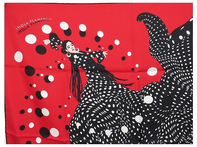 Hermès NUOVA RARA SCIARPA QUADRATA HERMES HOLA FLAMENCA RYBALTCHENKO 90 SETA SCIARPA IN SETA NUOVA Rosso - vista 2