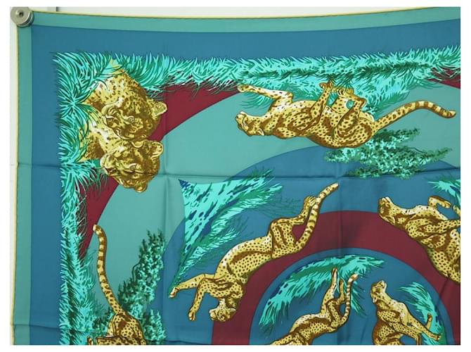 Hermès HERMES CHEEPARDS SCIARPA QUADRATA ROBERT DALLET 90 Sciarpa di seta turchese - vista 2