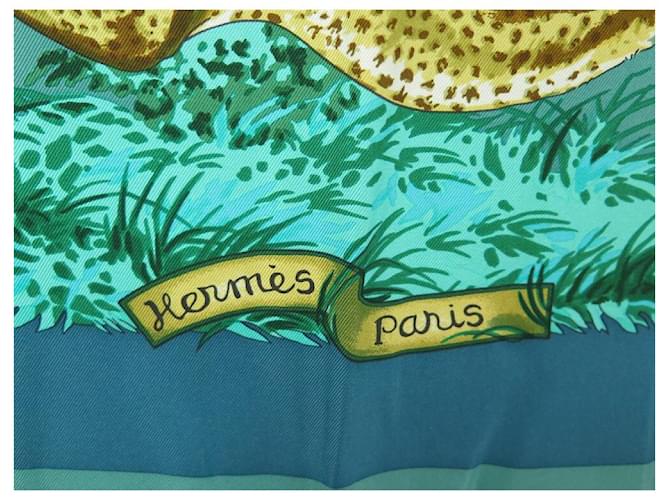 Hermès HERMES CHEEPARDS SCIARPA QUADRATA ROBERT DALLET 90 Sciarpa di seta turchese - vista 3