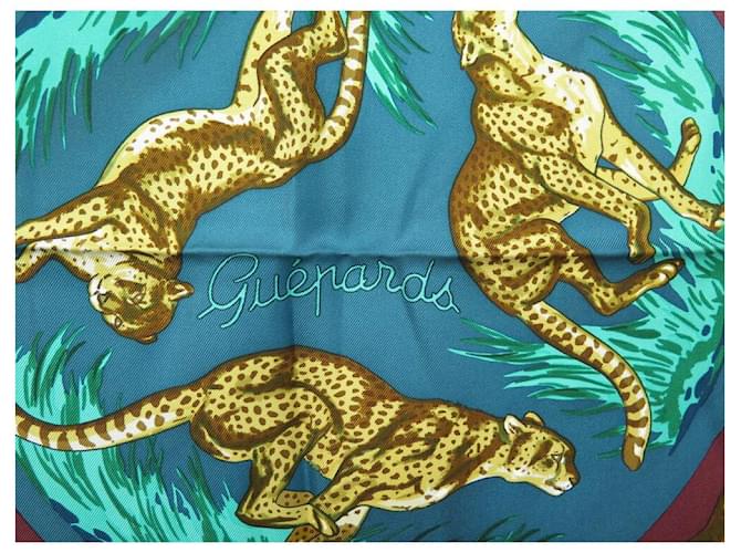Hermès HERMES CHEEPARDS SCIARPA QUADRATA ROBERT DALLET 90 Sciarpa di seta turchese - vista 4