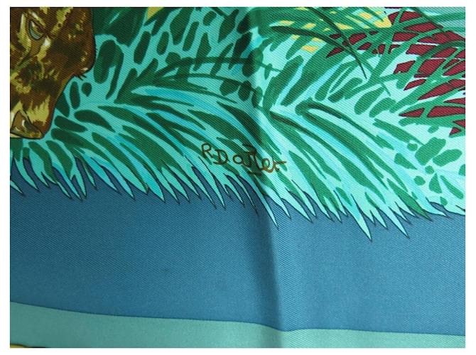 Hermès HERMES CHEEPARDS SCIARPA QUADRATA ROBERT DALLET 90 Sciarpa di seta turchese - vista 7