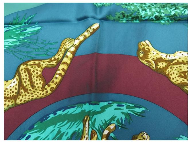 Hermès HERMES CHEEPARDS SCIARPA QUADRATA ROBERT DALLET 90 Sciarpa di seta turchese - vista 8