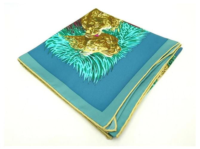Hermès HERMES CHEEPARDS SCIARPA QUADRATA ROBERT DALLET 90 Sciarpa di seta turchese - vista 9