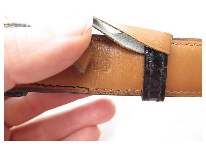 Hermès Cinto Hermes 80 FIVELA DE CINTO DE COURO DE CROCODILO PRETO E VERMEIL - vista 10
