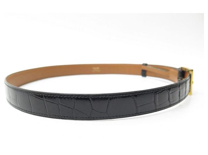 Hermès Cinto Hermes 80 FIVELA DE CINTO DE COURO DE CROCODILO PRETO E VERMEIL - vista 2