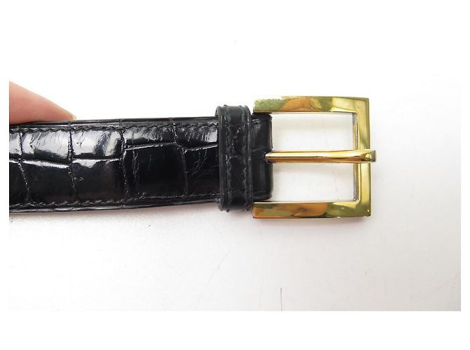 Hermès Cinto Hermes 80 FIVELA DE CINTO DE COURO DE CROCODILO PRETO E VERMEIL - vista 9