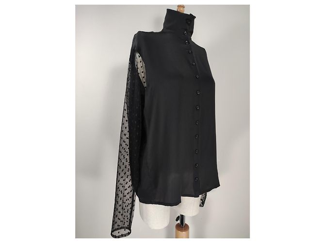 Lemaire Camicia in seta nera a pois con maniche trasparenti Nero - vista 2