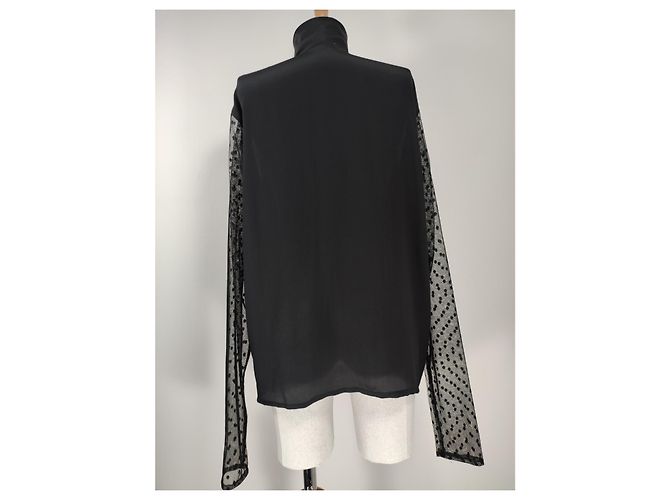 Lemaire Camicia in seta nera a pois con maniche trasparenti Nero - vista 3