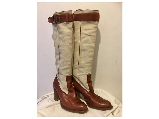 Botas de montar Barbara Bui de piel y lino Castaño Beige - vista 2