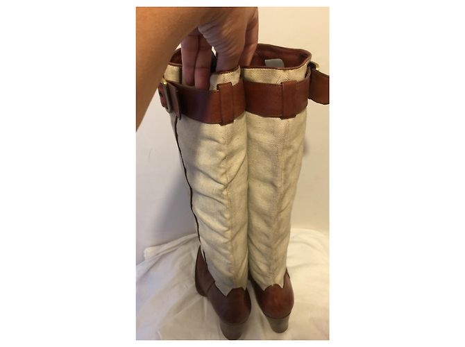 Botas de montar Barbara Bui de piel y lino Castaño Beige - vista 4