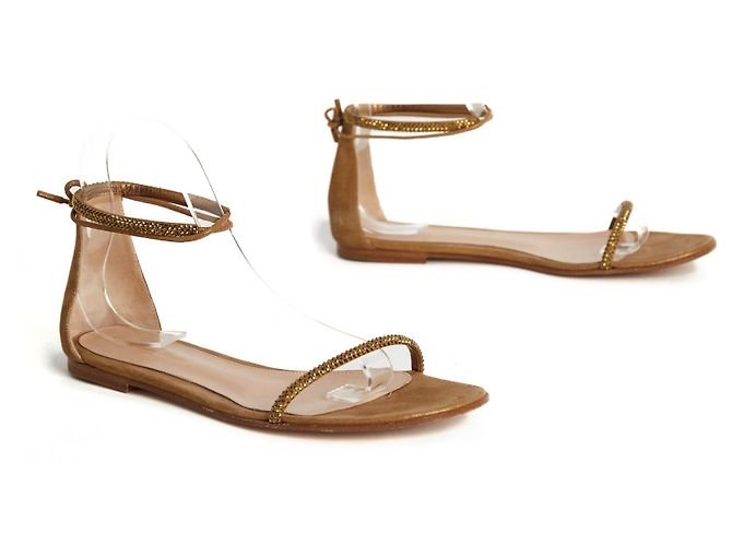 Gianvito Rossi Sandals Bronze Camel Suede 38.5 Golden - view 2