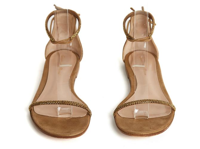 Gianvito Rossi Sandals Bronze Camel Suede 38.5 Golden - view 3