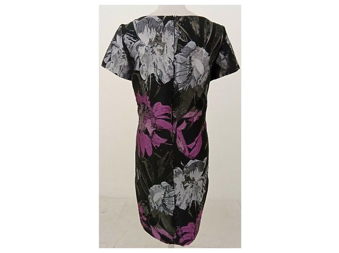 Hugo Boss Boss mittellanges Kleid mit Metallic-Blumenmuster Schwarz Silber Lila Metallisch - Ansicht 2
