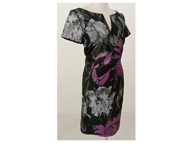 Hugo Boss Boss mittellanges Kleid mit Metallic-Blumenmuster Schwarz Silber Lila Metallisch - Ansicht 5