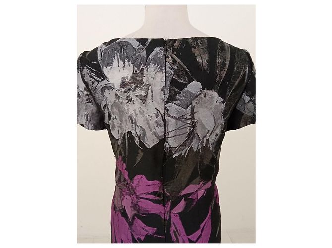 Hugo Boss Boss mittellanges Kleid mit Metallic-Blumenmuster Schwarz Silber Lila Metallisch - Ansicht 6