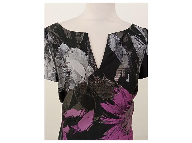 Hugo Boss Boss mittellanges Kleid mit Metallic-Blumenmuster Schwarz Silber Lila Metallisch - Ansicht 7