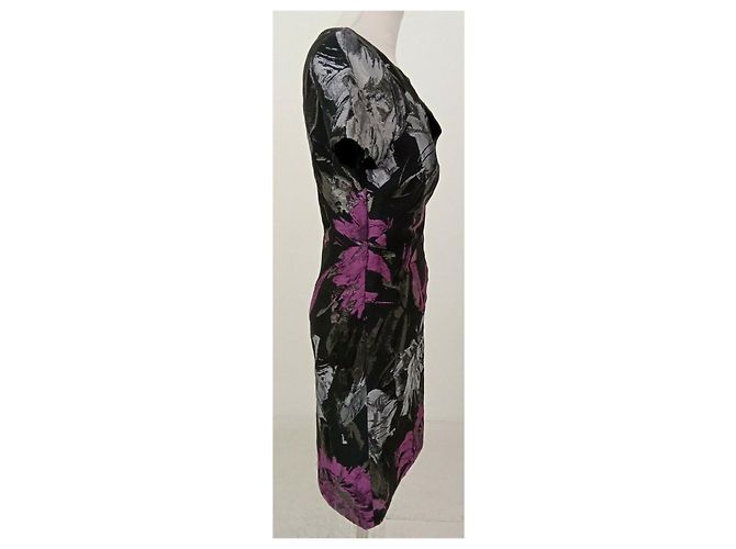 Hugo Boss Boss mittellanges Kleid mit Metallic-Blumenmuster Schwarz Silber Lila Metallisch - Ansicht 8