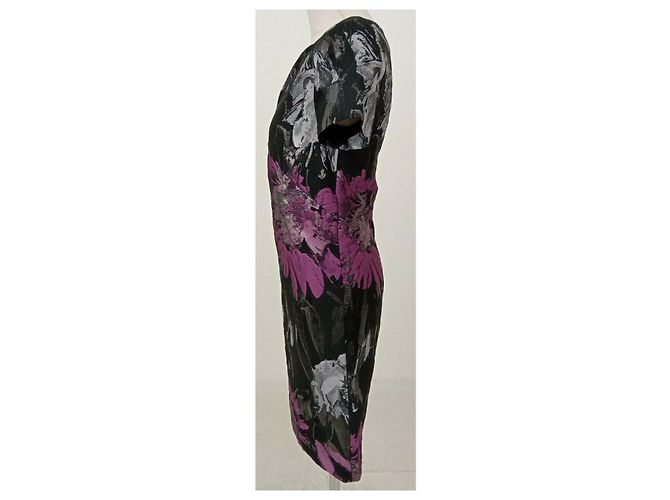 Hugo Boss Boss mittellanges Kleid mit Metallic-Blumenmuster Schwarz Silber Lila Metallisch - Ansicht 9