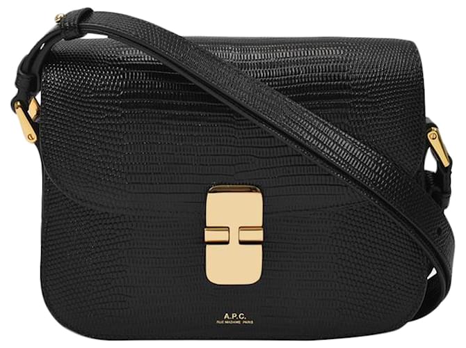 Apc Grace Small Bag in Black Crocodile Effect Leather ref.551505 Joli