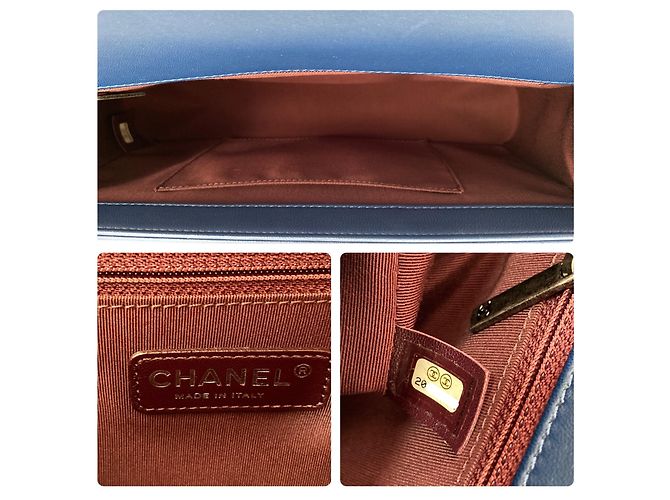 Chanel New Medium Boy Blaue Chevron Lammleder gesteppte Tasche Marineblau - Ansicht 10
