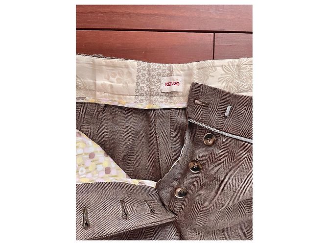 Calça Kenzo de linho espinha de peixe marrom claro Castanho claro - vista 3