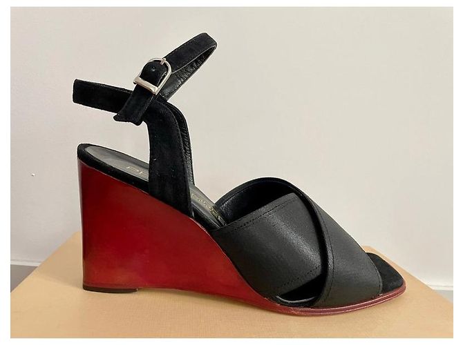Sandali con zeppa Philippe Model neri e rossi in pelle Nero Rosso - vista 2