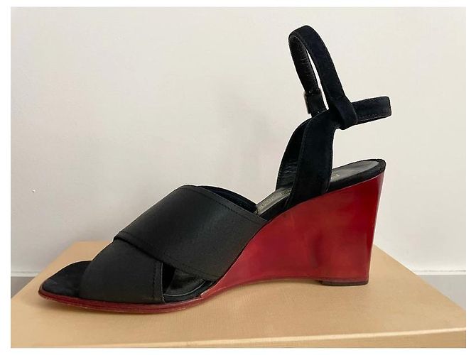 Sandali con zeppa Philippe Model neri e rossi in pelle Nero Rosso - vista 3